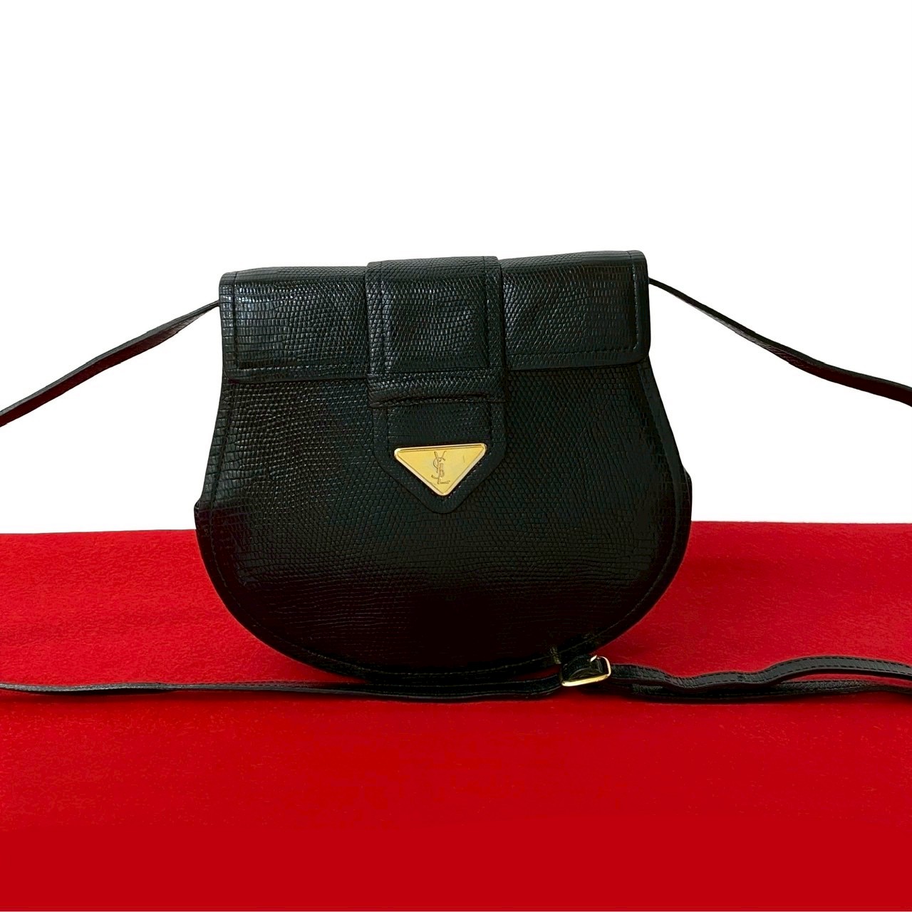 ヴィンテージ YSL ロゴ 金具ショルダーバッグ リザード ブラック 23361