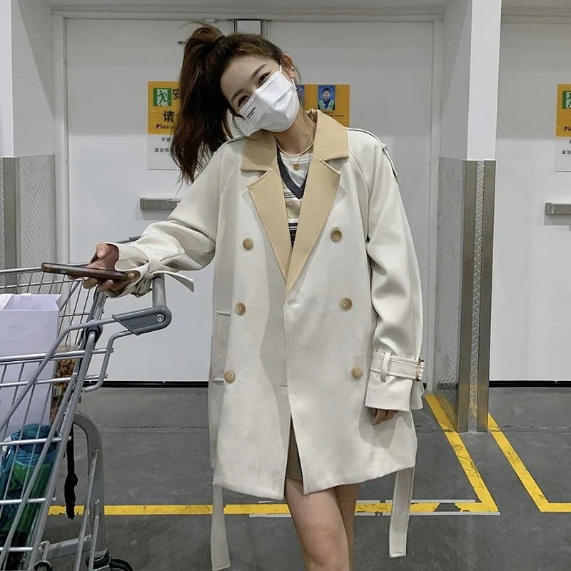 新作 おしゃれ 流行り ウエスト引き締め 着痩せ セミロング コート 通勤スーツ 春トレンチコート ジャケット