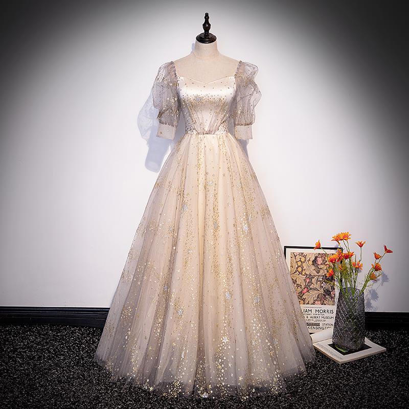 女性用のシャンパン色のイブニングドレス新しい春のスタイルソロ声楽試験用のエレガントで洗練されたパフォーマンス衣装