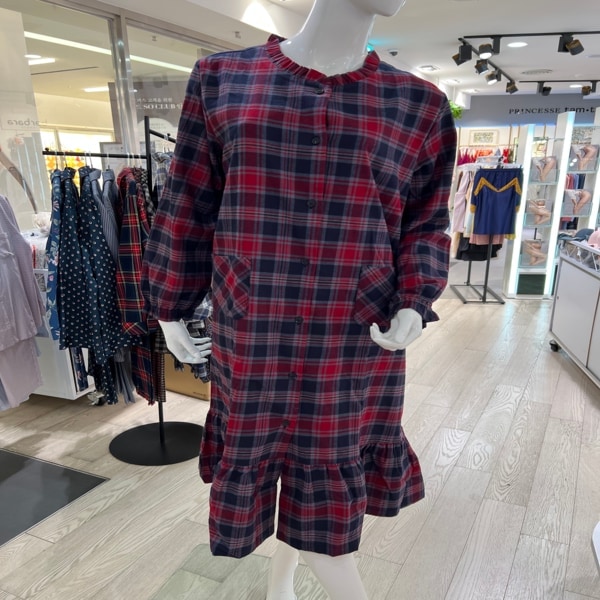 バーバラ綿起毛チェック捺染 女性パジャマワンピース レッド AGW4933L [スターフィールドCOEXモール]