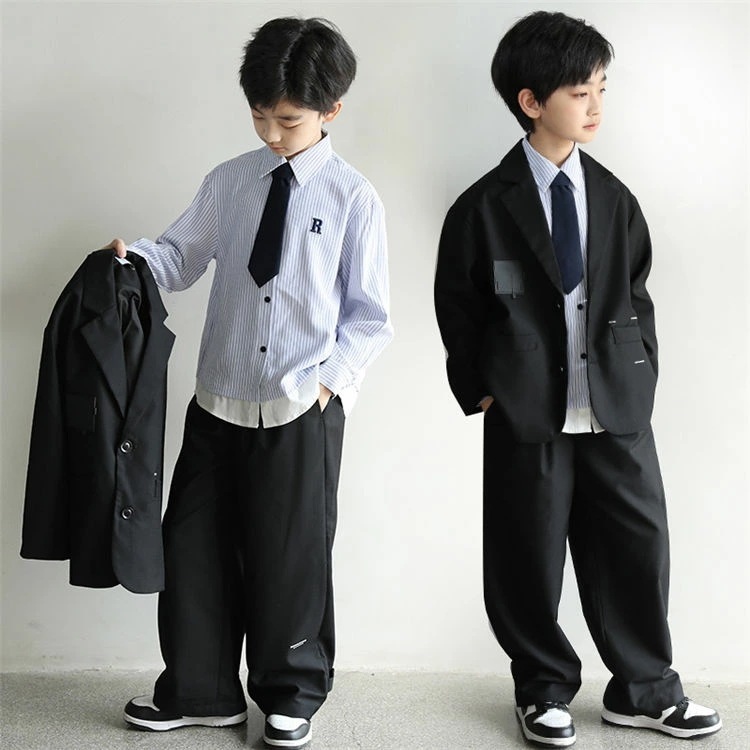 【新品】「今だけ」卒業式 男の子 160 卒服 ブラック カジュアル セットアップ 入学式 パンツ 4点セット ジャケット 長袖 白シャツ ネクタイ 卒園式 入園式 キッズ オシャレ 発表会 結婚