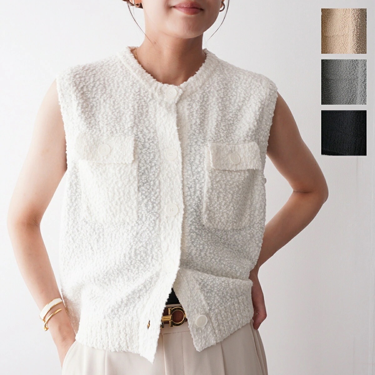 CEaRET シーレット ニットベスト 252015 レディース ブークレ ジレ ノースリーブ ショート丈 カラー4色