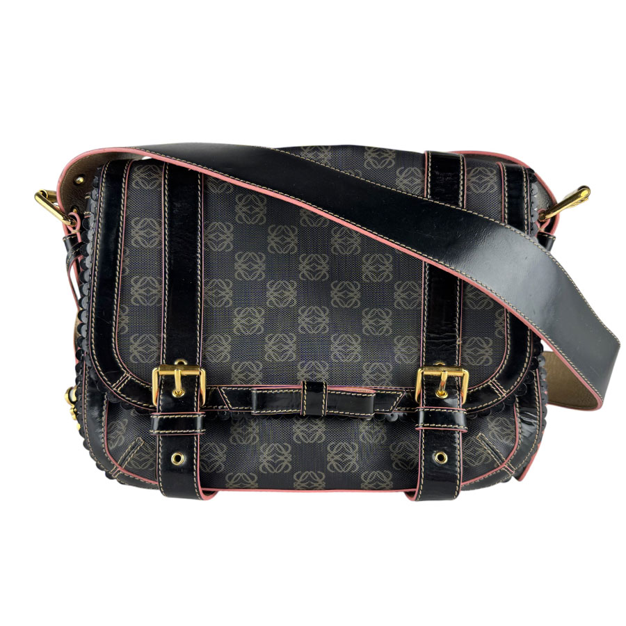 ロエベ LOEWE ショルダーバッグ アナグラム PVC/レザー ブラック/ピンク ゴールド レディース z9967