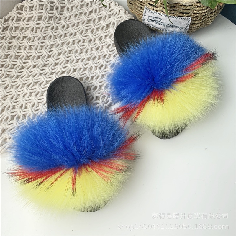 女性用リアルキツネの毛皮のスリッパ EVA 毛皮のスリッパ 夏用スリッパ