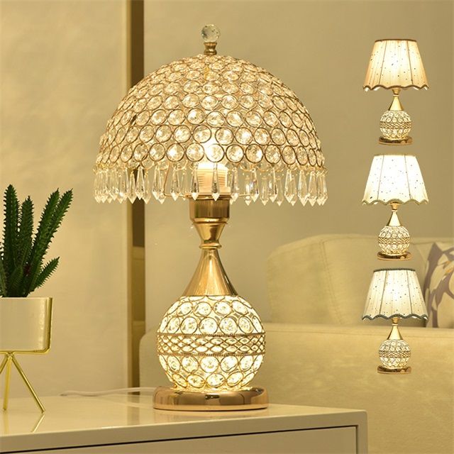 デスクライト 北欧 おしゃれ 水晶ガラス 間接照明器具 LED対応 卓上ライト レトロ アンティーク 寝室 部屋 ベッドサイドランプ 和風 コンセント テーブルランプ リモコン電球付
