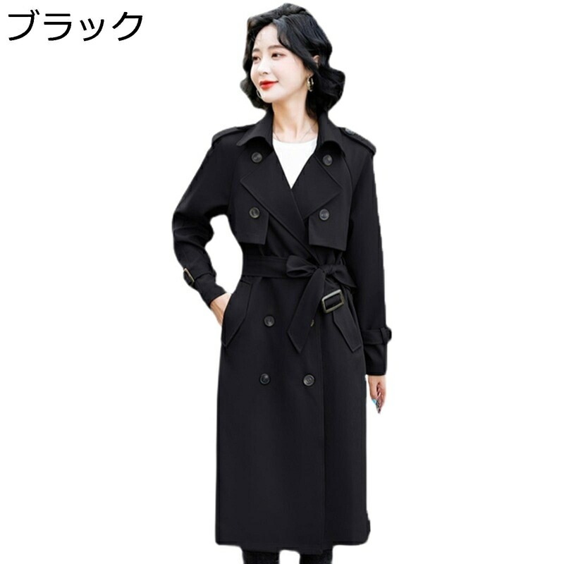 トレンチコート レディース ロング ダブルブレスト コート 薄手 スプリングコート 春 秋 アウター 就活 オフィス おしゃれ シンプル べルト付き きれいめ 無地 クラシック 通勤