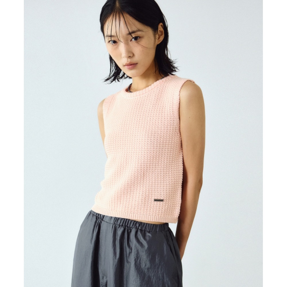 ニック&ニコールワッフルニットノースリーブ_ピンク
