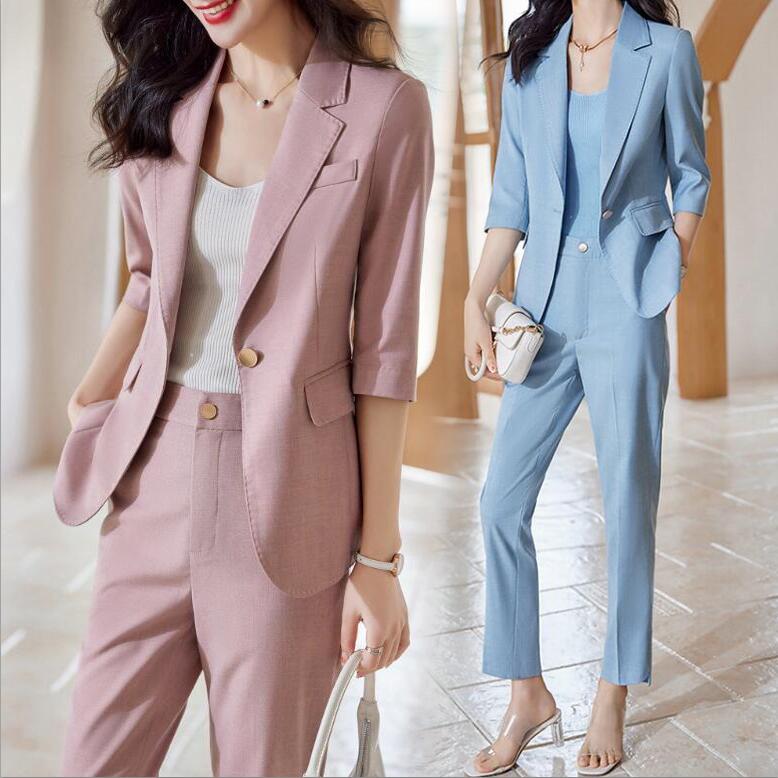 S~4XL 大きいサイズ 卒園式 入学式 スーツ パンツスーツ レディース 洗える 7分袖 テーラードジャケット ロングパンツ セットアップスーツ ビジネススーツ リクルート フォーマルスーツ オフィ