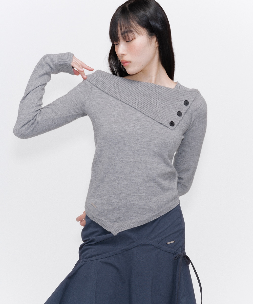 【MISEKI SEOUL】 OBLIQUE LINE BUTTON KNIT : GREY 10,440円