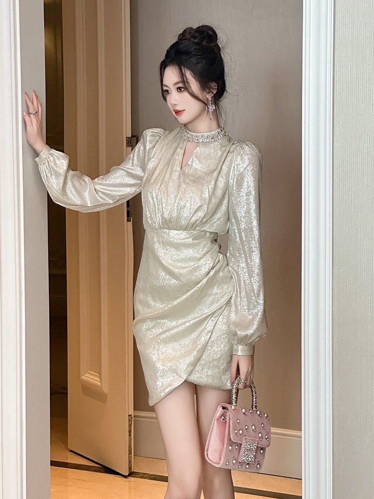 【JY.上品】 2024秋冬新品 ショートワンピース ダイヤモンド飾り ドレス パーティー キャバ 大人 同窓会 披露宴 卒業式 結婚式 演奏会 ウェディング 二次会 メガ割