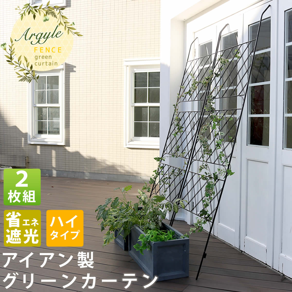 アイアン製グリーンカーテン アーガイル 2枚組フェンス アイアン グリーンフェンス ゴーヤ 薔薇 朝顔 庭 ガーデニング 枠 柵 目隠し トレリス 園芸 ラティス