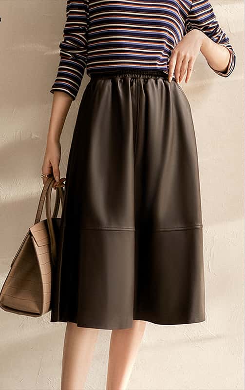 【早い者勝ちタイムセール】【2025新作】高級フェイクレザースカート Aライン ミディ丈 ウエストゴム ポケット付き スタイリッシュ カジュアル レディース 2色展開 秋冬ファッション 【X&W】