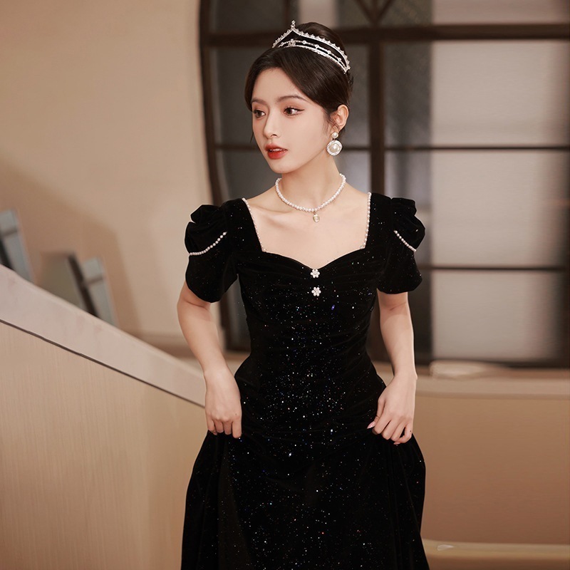 【2枚購入で 3oo円OFF！】女性のドレスピアノパフォーマンスブラックボーカルパフォーマンススカートパフォーマンス