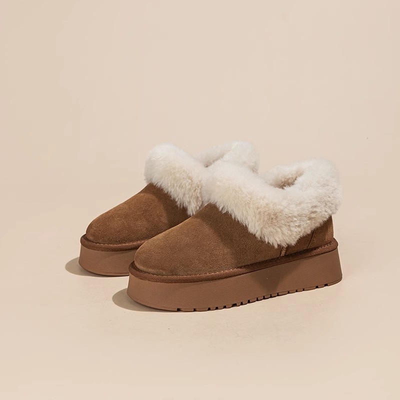 女性用牛革スノーブーツ2024秋冬本革プラスベルベットショートブーツで保温性と防寒性を高めパン靴と綿靴を増やします