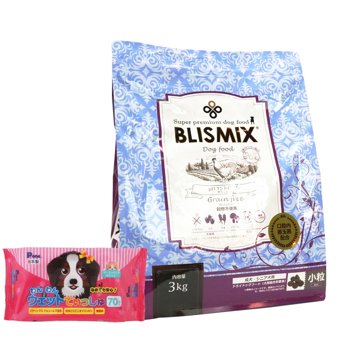 ドッグフード pHコントロール チキンレシピ 小粒 3kg【わんわんウエットてぃっしゅ1個付き】