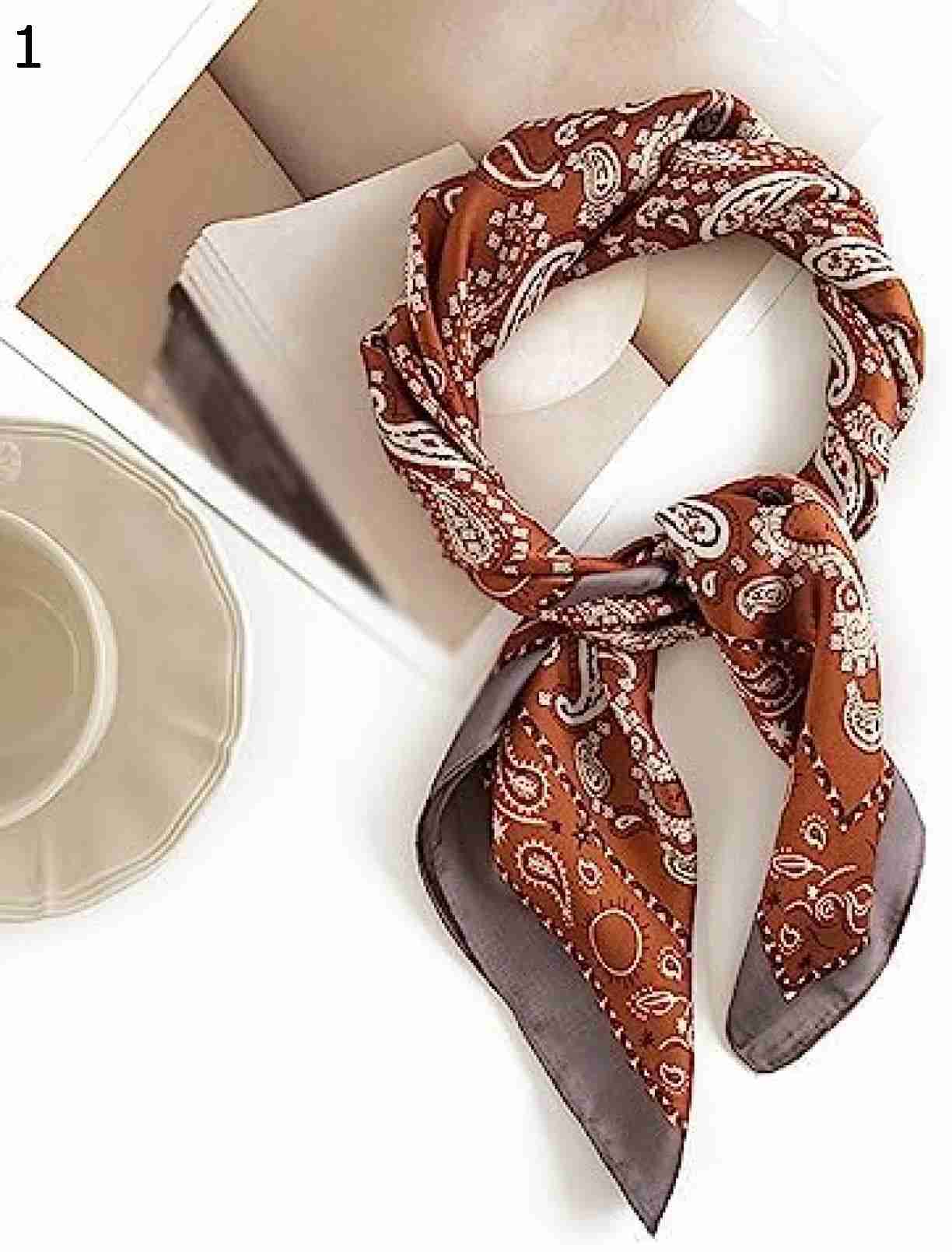 【20%OFFクーポン～】カシューフラワー小さな正方形スカーフ女性の日焼け止め首保護スカーフルネッサンス模造スカーフ スカーフ (Color : Reddish Brown Size : 70x7 5,433円