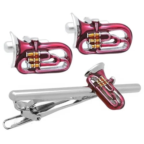SWANK スワンク カフス ネクタイピン セット チューバ ワインレッド カフスボタン カフリンクス タイバー タイクリップ