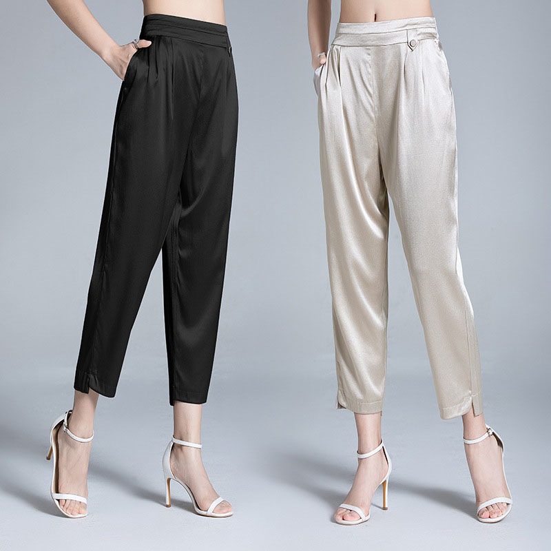 パンツ レディース シルク 高品質 光沢軽い力で ボトムス パンツ ズボン 美脚シルエットタックパ
