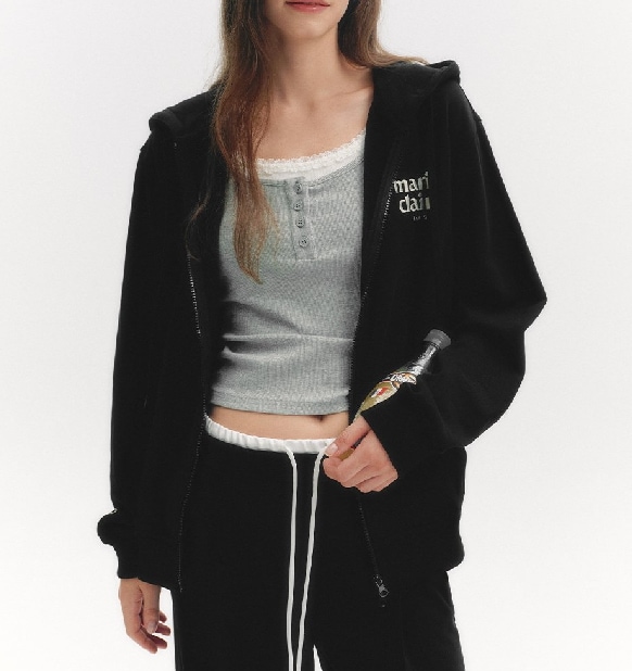 Classic Loose Fit Hooded Zip-Up フーディ (black)