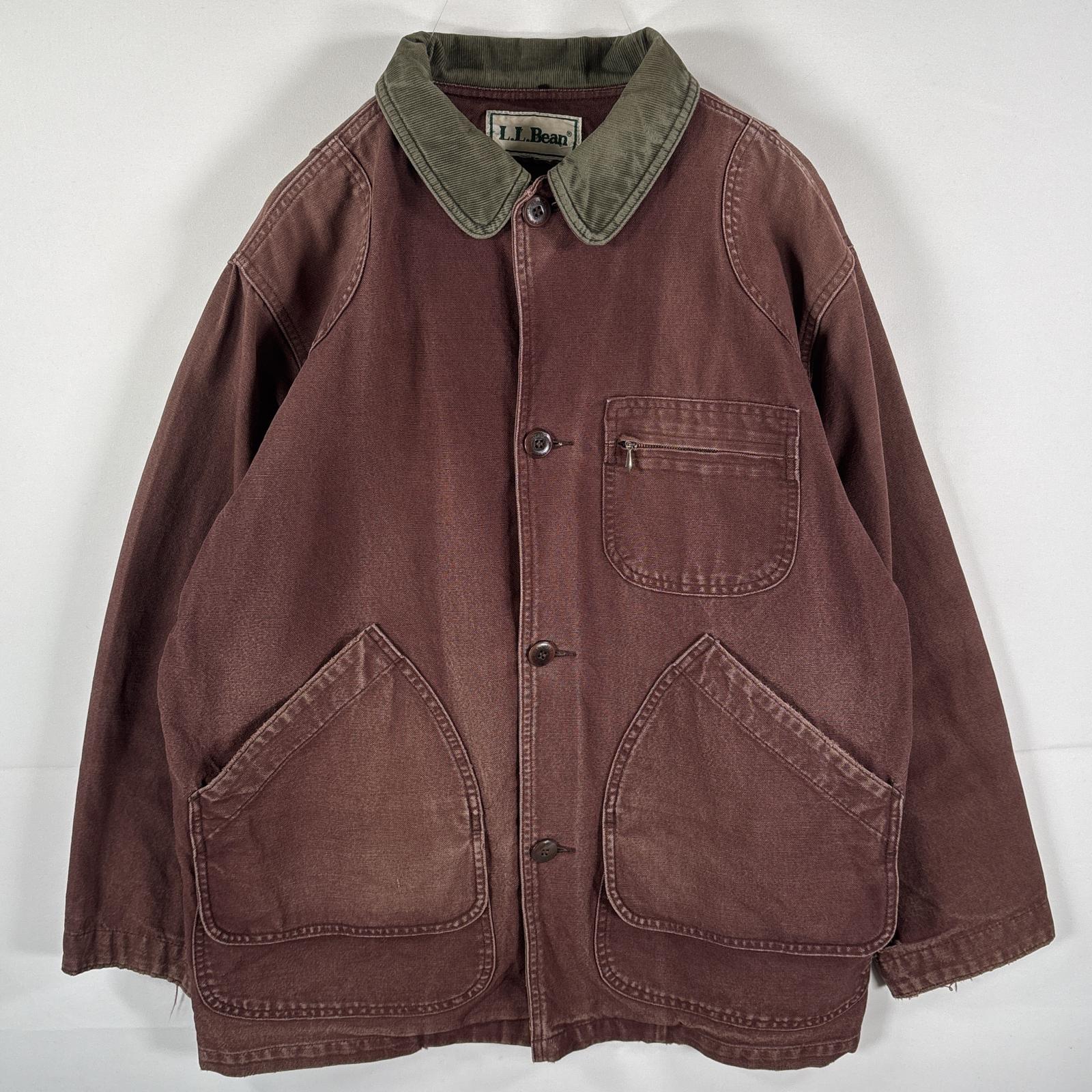 古着 カバーオール ダック地 襟コーデュロイ 大きめ 長丈 ブラウン グリーン メンズ