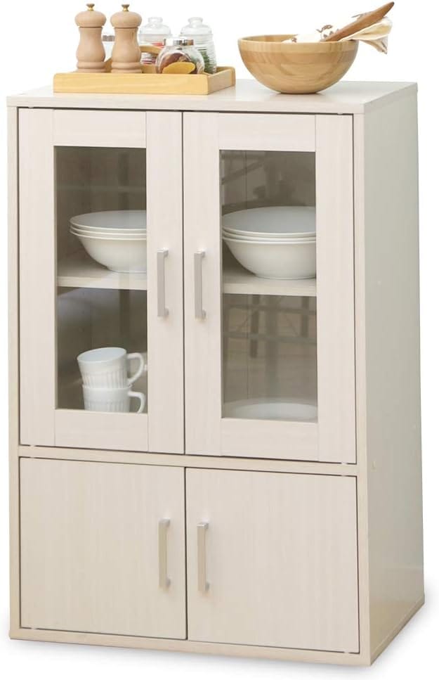 アイリスオーヤマ 食器棚 一人暮らし ミニ スリム 幅60×奥行38.8×高さ90cm オフホワイト GKN-9060