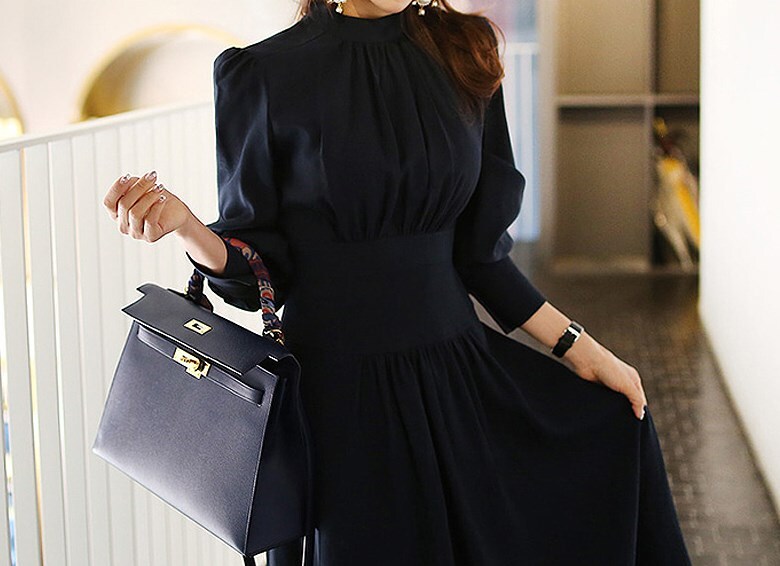 ワンピース ロングスカート Aラインスカート 膝丈 7分袖 ハーフタートルネック Aライン かわいい 大人可愛い きれいめ シンプル 大人 上品 おしゃれ お洒落 大人可愛い 大人女子 フォーマル