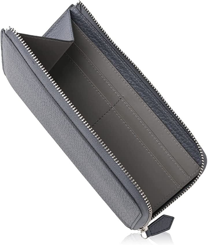 財布 長財布 メンズ 仕分け財布 本革 オールレザー L字 牛革 ネイビー x グレー(ネイビー x グレー, Small)