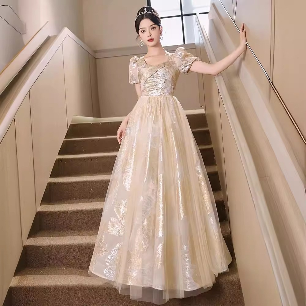 女性用シャンパンカラーイブニングドレス2024夏美術試験ホスト気質長袖宴会イブニングドレス 4,909円