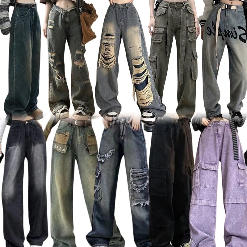 2025韓国 ジーンズ カジュアル シンプル ストリート おしゃれ ファッション 大集合 ロングパンツ 穴を破れたズボン 細い足 美脚 ハイウエスト ロングパンツ