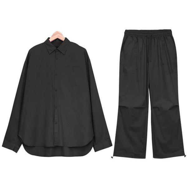 シャツセット ストリング ワイドパンツ ソリッドシャツ シティボーイ風セットアップ SVA024