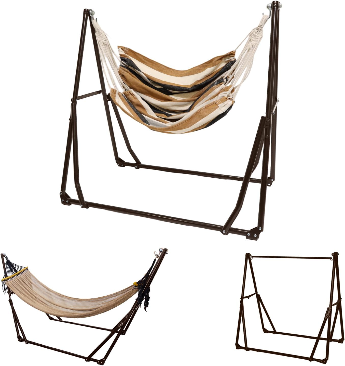 MRG 3way ハンモック 自立式 チェア ハンガーラック 室内 室外 兼用 ポータブル 折りたたみ ハンギングチェア キャリーケース ソロキャンプ 一人キャンプ 日本語説明書付き