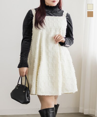 大きいサイズ レディース LL 3L 4L XL XXL XXXL CLETTEオリジナルチェックジャガードミニワンピース