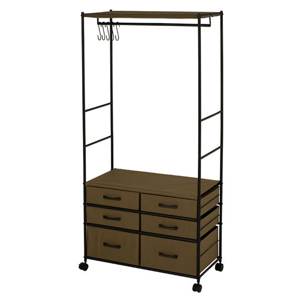 ハンガーラック ブラウン （約）幅75cm 組立式 キャスター付 S字フックx5ヶ付 12,193円