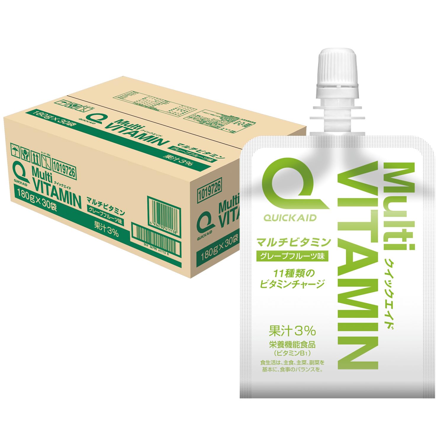 quick aid(クイックエイド) 富永 マルチビタミン 180g×30袋 [ 11種類のビタミン グレープフルーツ味 栄養機能食品 ゼリー飲料 ]