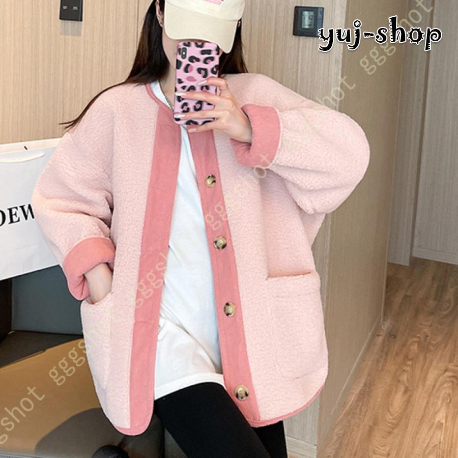 大人気 上品 ボアジャケット レディース ボアフェイクムートンコート アウター ショート ポケット付き 暖かい カジュアル 秋 冬 春 おしゃれ ボア ノーカラー もこもこ