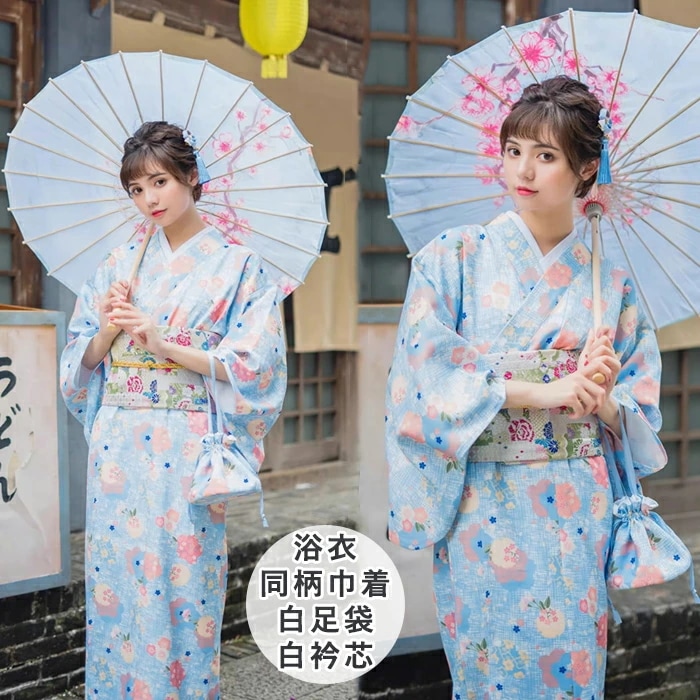 ブルー 浴衣 セット レディース 浴衣セット 大人 着物 和服 コスプレ コスチューム 女性 高校生 花柄 ルームウェア 夏 女性 ゆかた 派手 可愛い おしゃれ きれいめ イベント 成人式 夏祭