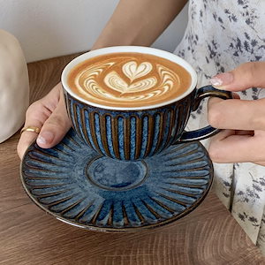 【1つ買うと20つ無料】セラミックコーヒーカップ300レトロハンドメイドフラワーカップディスクセット女性ラテカップセラミックハンドプットカップ