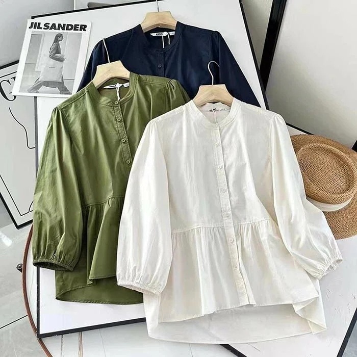 ブラウス レディース シャツ 七分袖 ブラウス 無地 白シャツ シャツブラウス 7分袖 パフスリーブ ブラウスチュニック 可愛い おしゃれ カジュアル きれいめ 通勤 オフィスカジュアル シンプル