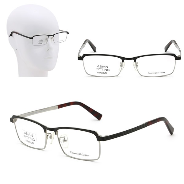 フレームのみ EZ5093-D/V 009 55 ブラック シルバー Ermenegildo Zegna メガネ 眼鏡 アジアンフィット