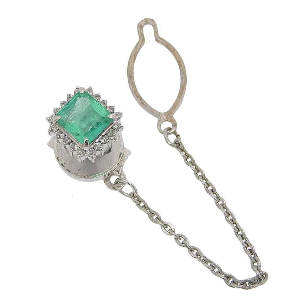 タイピン Ptプラチナ エメラルド ダイヤモンド 0.17 0.88 ユニセックス 中古品
