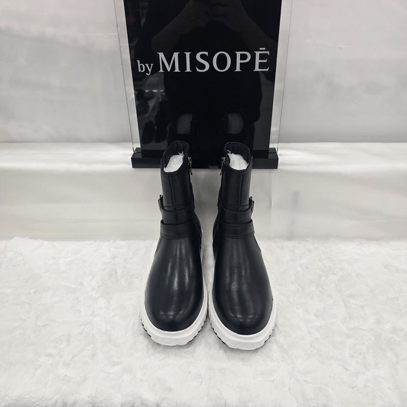 By 女性 ファー裏地 バックル アンクルブーツ 612HT446DT001 BLACK 4 JJ