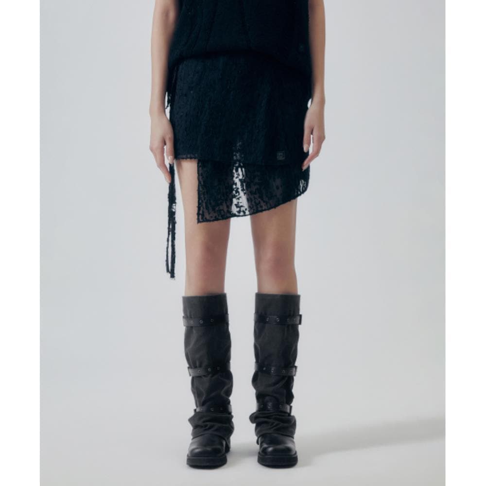 TREEMINGBIRD Ethereal Lace Wrap Layered Skirt Black TM