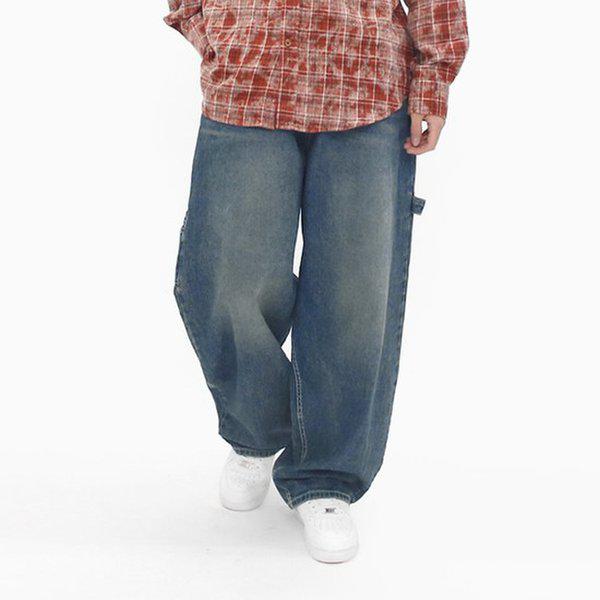 メンズジーンズ ミディアムブルー バルーンフィット ワイドデニム バンディングパンツ ブルージーンズ SWAP004