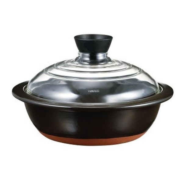 フタがガラスの土鍋8号 満水容量2000mL/ブラック GDN-225-B