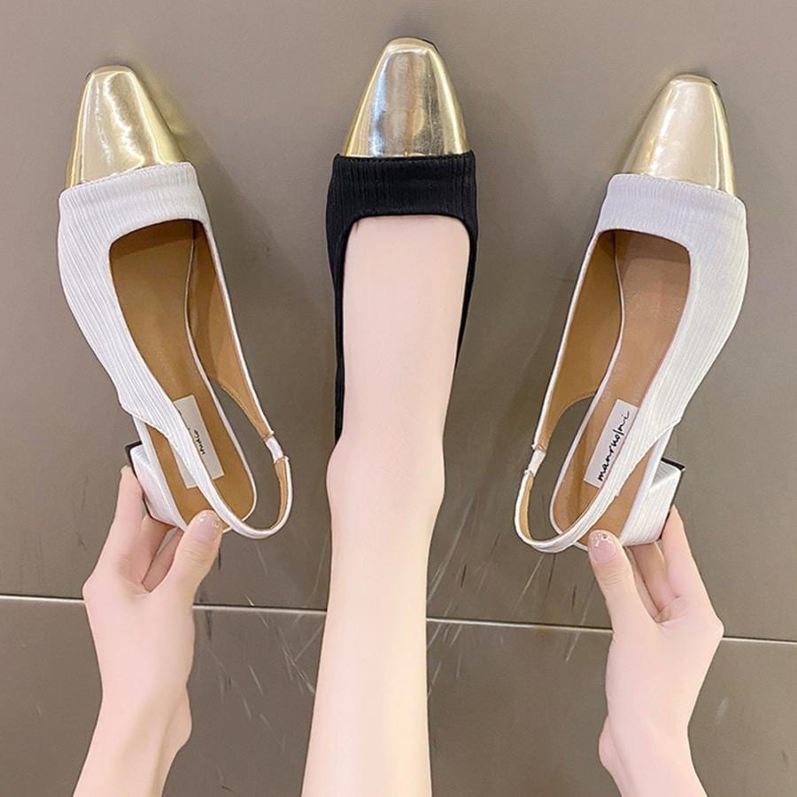 【超お得1つ買うと10個もらえる】[今日は安い-出荷が早い]パンプス バックストラップ スクエアトゥ おしゃれ つま先切り替え チャンキーヒール パンプス