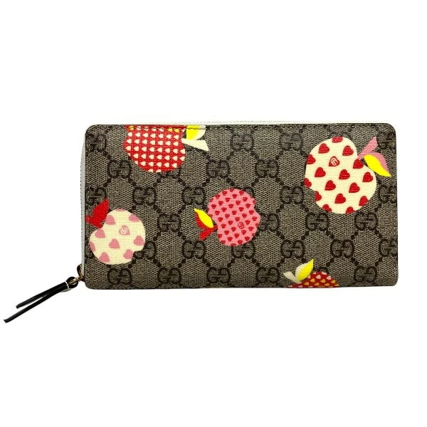 グッチ GGスプリーム レ・ポムアラウンドウォレット 663924 プリント 長財布 【中古】