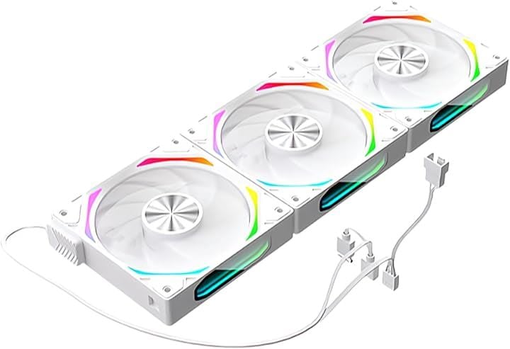 PCケースファン3枚セット 連結可能 フィン非発光 120mm 4pin PWM LED ARGB 5v 3pin 色変更可能 ファン回転速度変更可能 連結ケーブルレス(ホワイト)