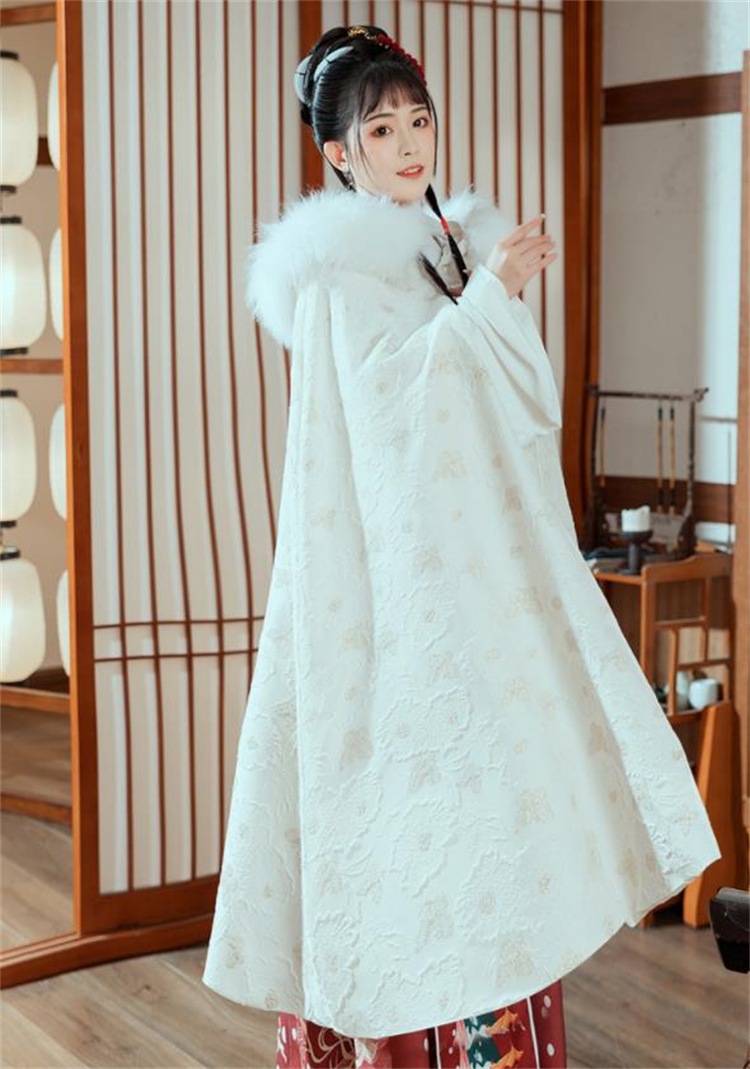 早い者勝ち 暖かい 大きな毛皮の襟 マント 厚手 裏起毛 スリム 漢服 マント