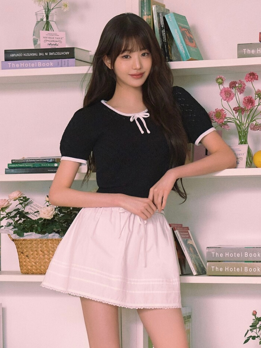 [韓国人気] チャン·ウォニョン IVE着用 RIBBON SKASHI HALF KNIT BLACK