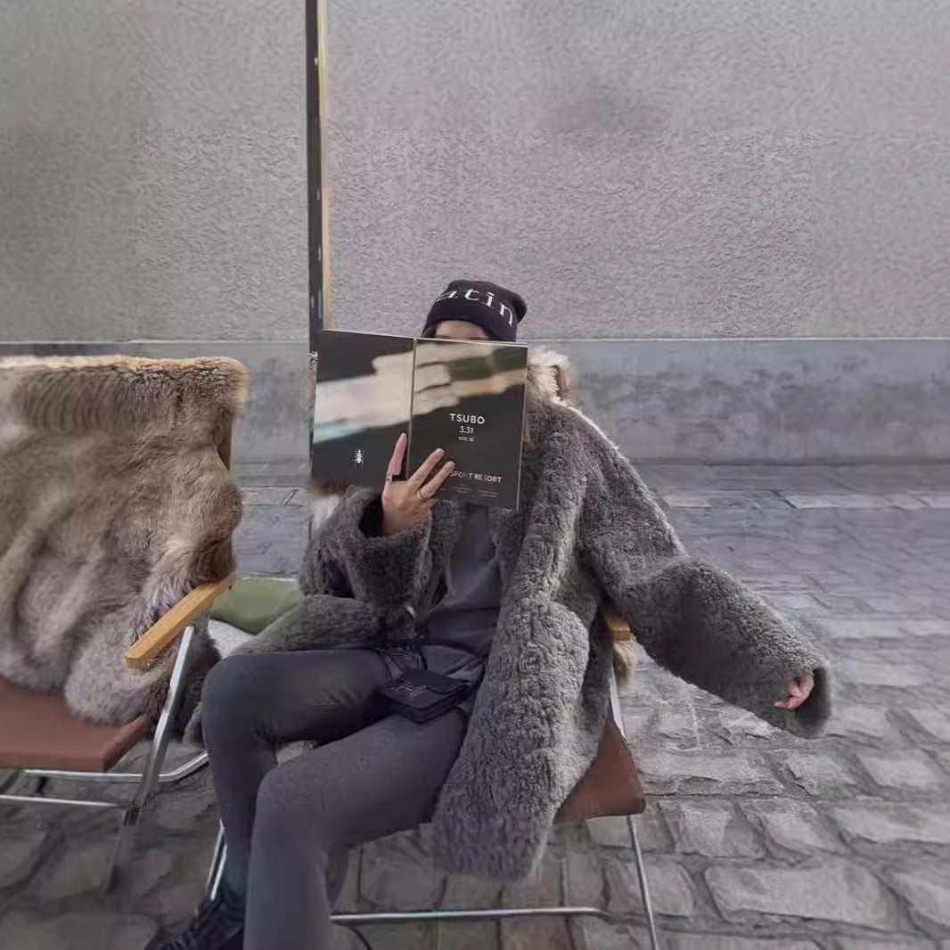 ラムウールコート女性用2024秋冬新スタイル中長毛皮オールインワンゆったりぬいぐるみイミテーションファー厚手